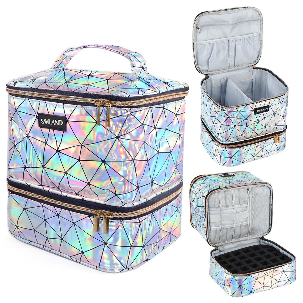 Nail Polish Organizer Bag: Pu Leather Nail Kit Organizer Holds 30 Bottles &🐬